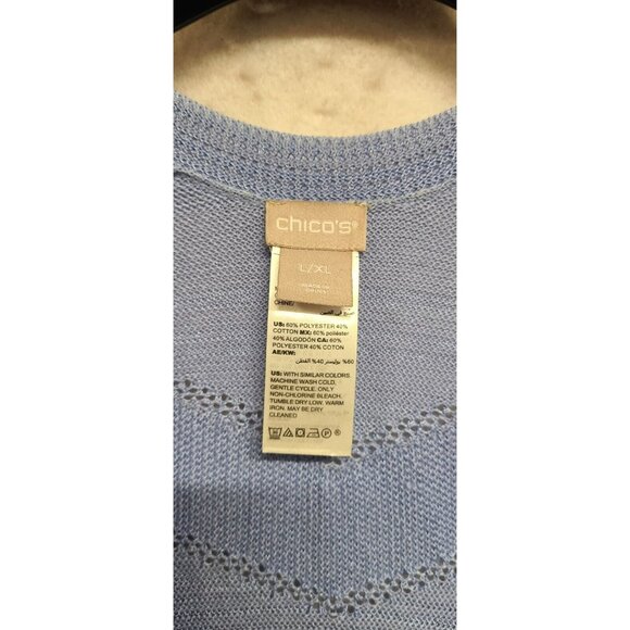 Chicos Ruana Womens Large/ XL Blue Open Front Pointelle Knit Textured Sw… - Picture 7 of 8